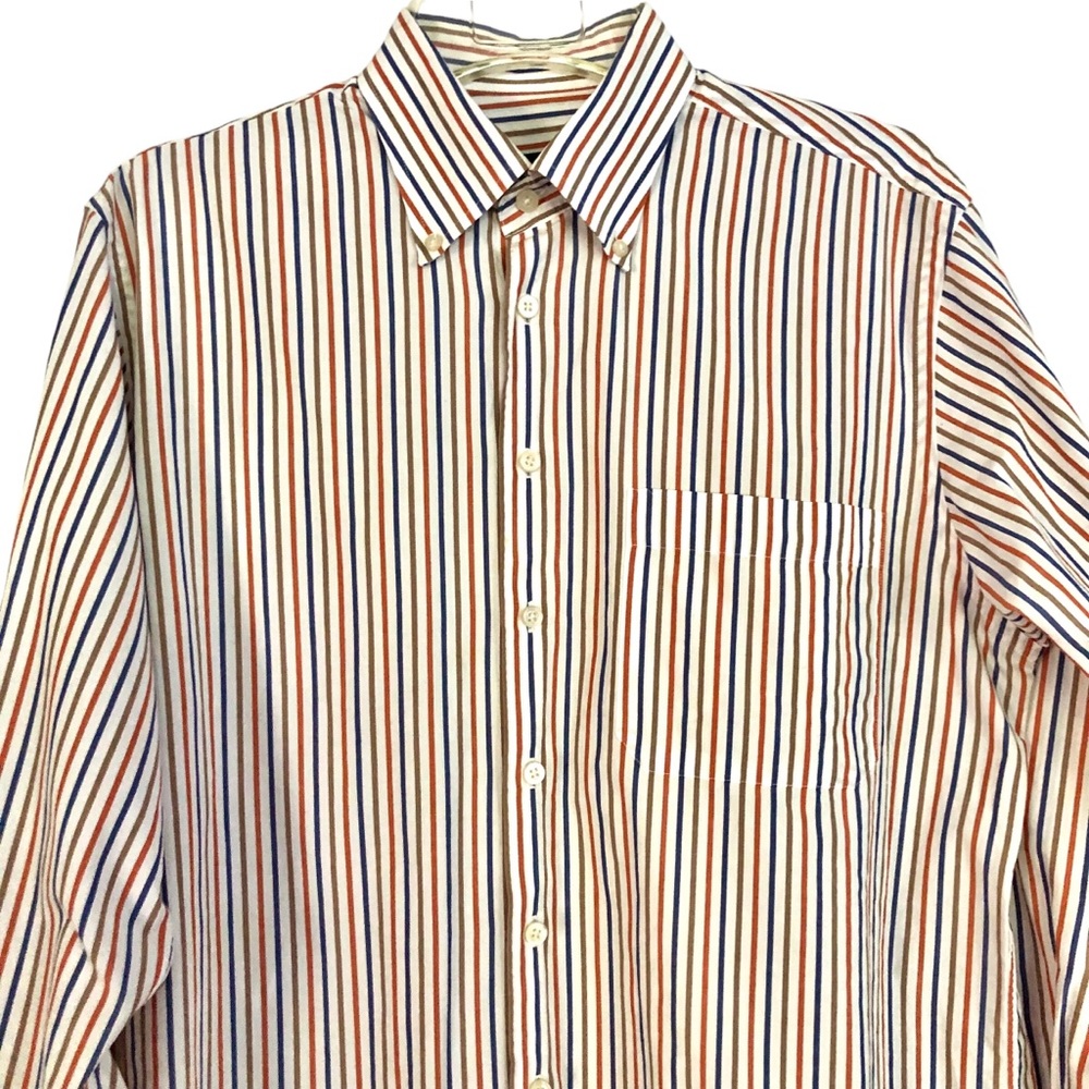 SCOTT BARBER Shirt Long Sleeve Button Up Colorful Striped Men's Large